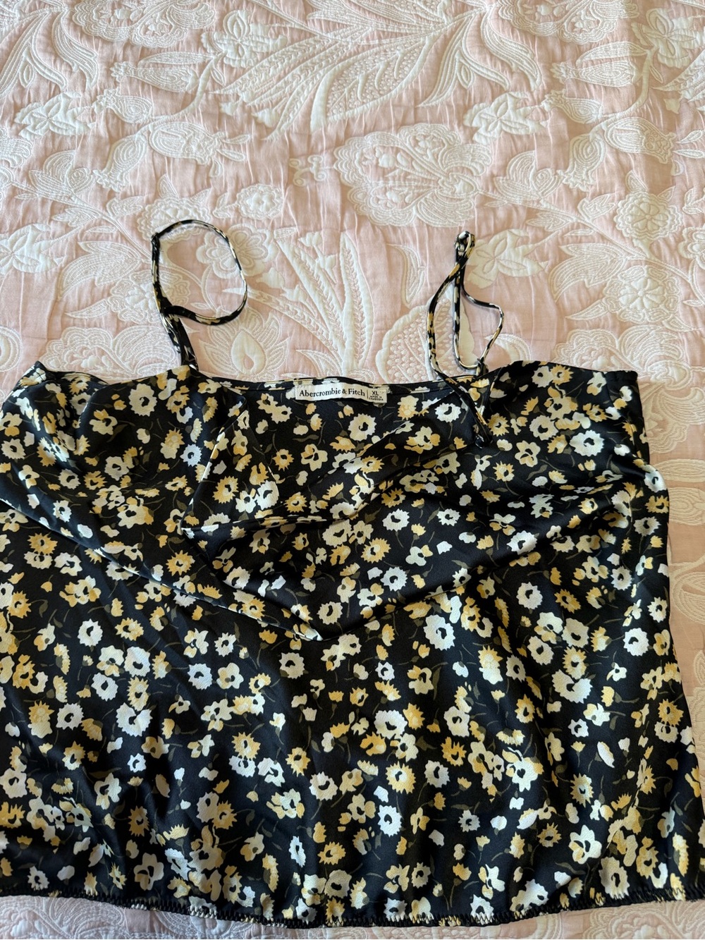 Abercrombie & Fitch Black Floral Satin Slip Cami